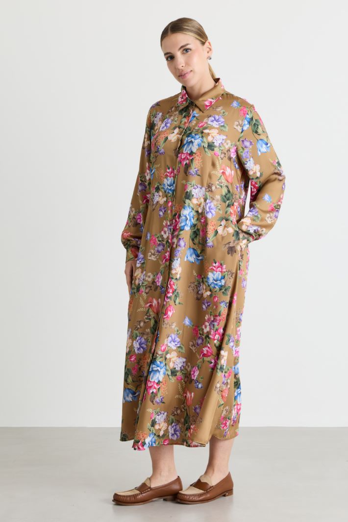 Printed twill shirt dress - CAMEL - Intrend - 2