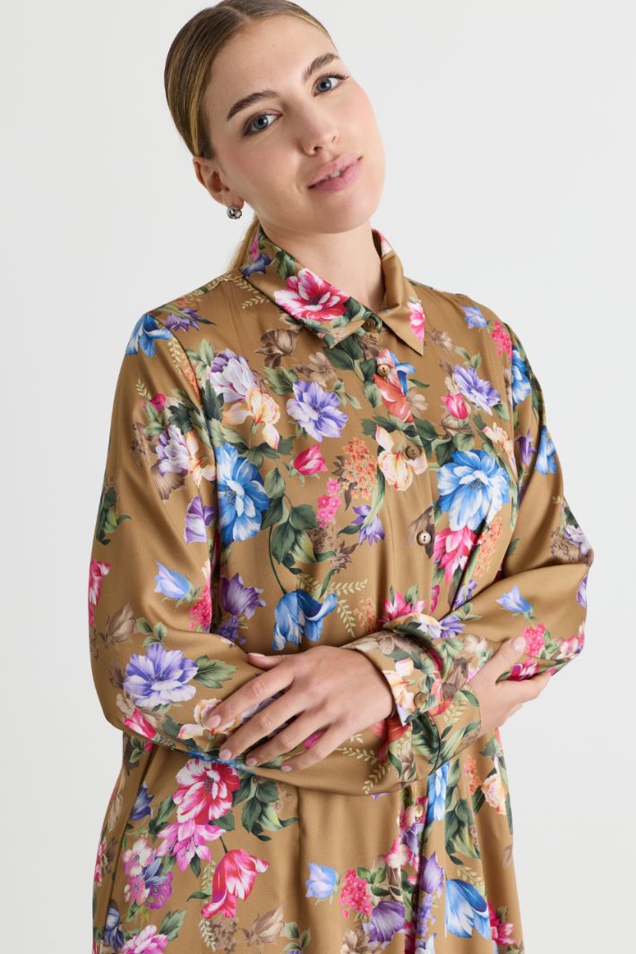 Printed twill shirt dress - CAMEL - Intrend - 3