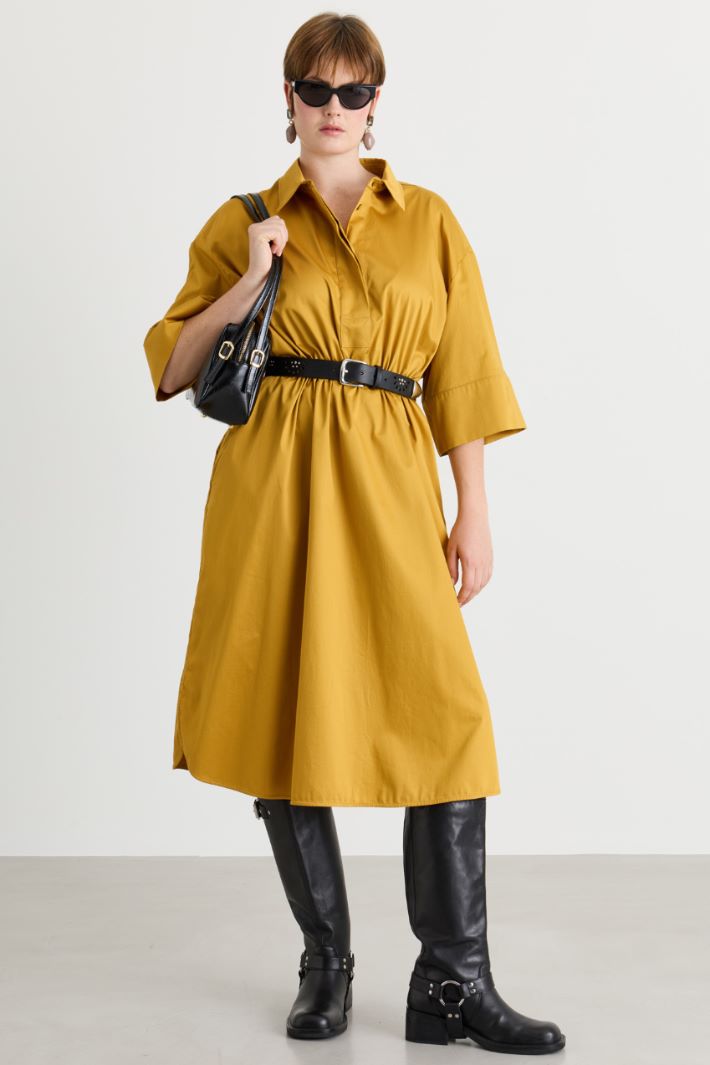 Vestido de satén con cordón ajustable en la cintura - AMARILLO - Intrend