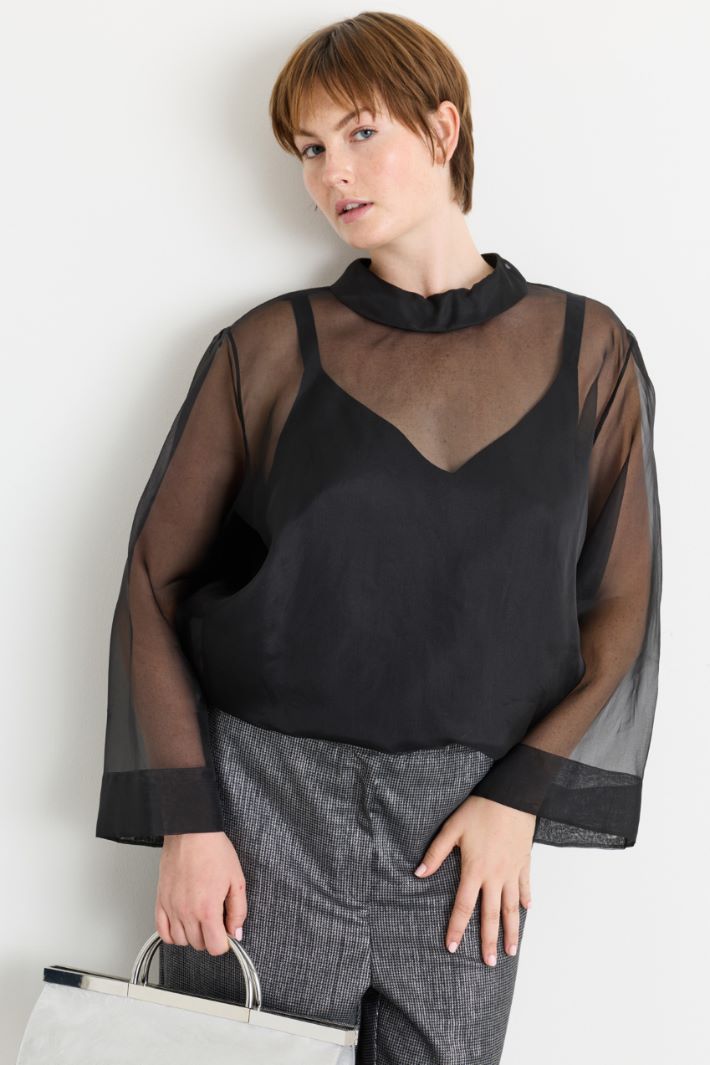 Organza Tunic with Camisole - BLACK - Intrend - 2