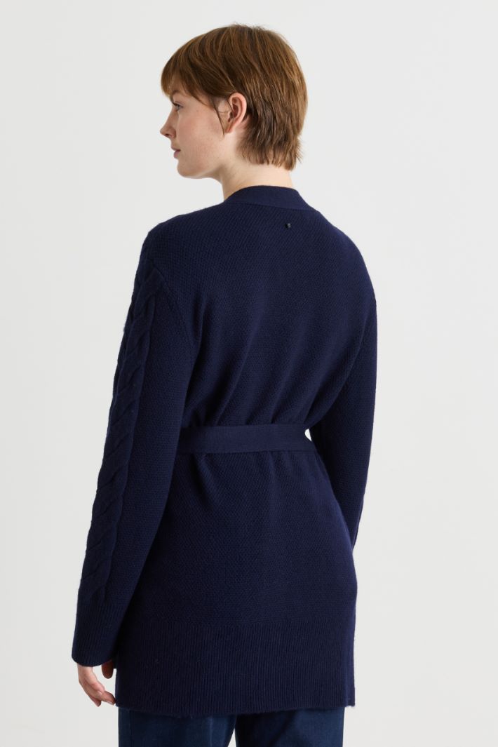 Cable-knit cardigan with side splits - BLUE - Intrend - 4