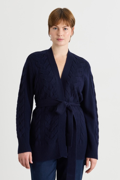 Cable-knit cardigan with side splits - Intrend