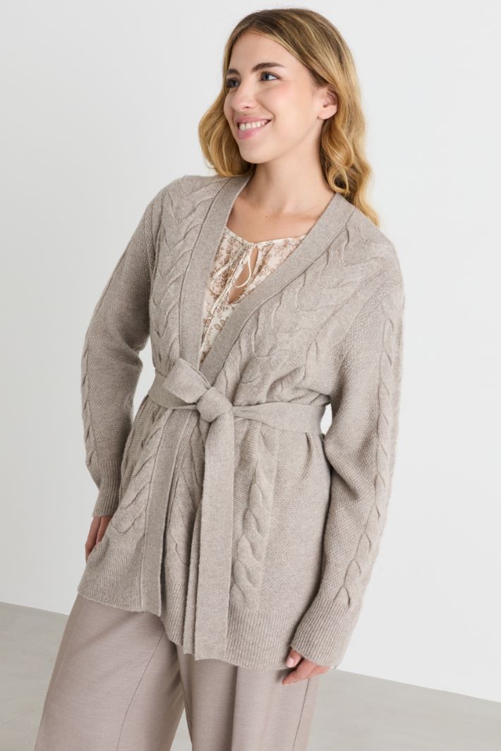 Cardigan torsadé à fentes - BEIGE - Intrend - 2