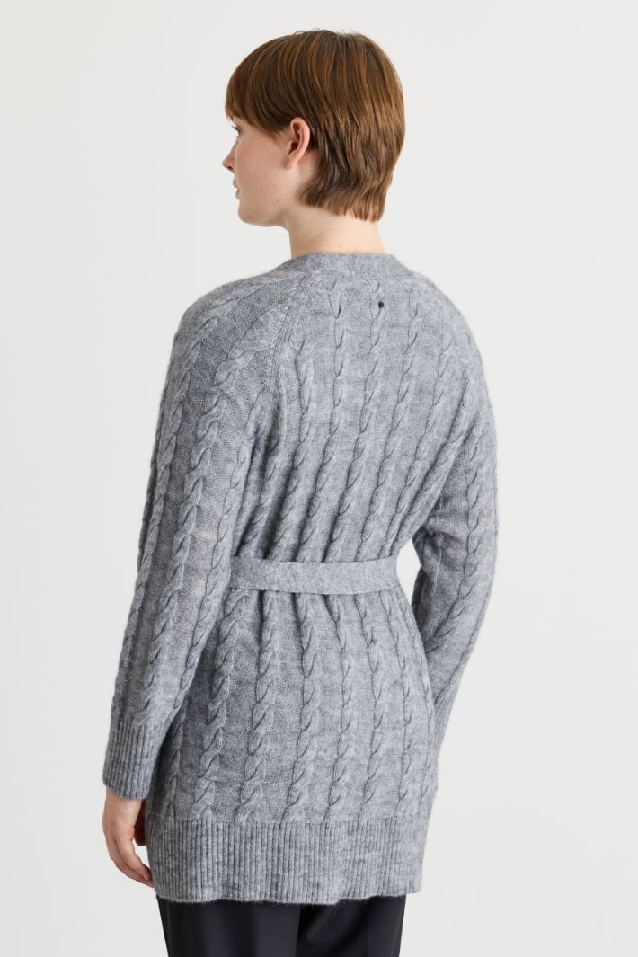 Cardigan a trecce con cintura - GRIGIO - Intrend - 4