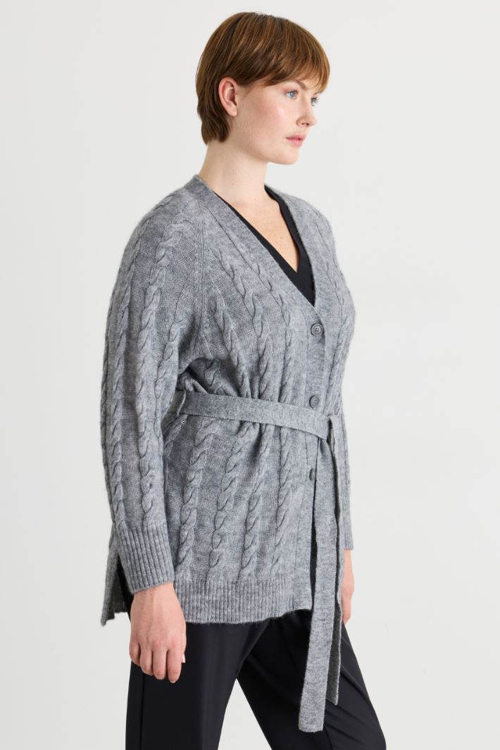 Cardigan a trecce con cintura - GRIGIO - Intrend - 2