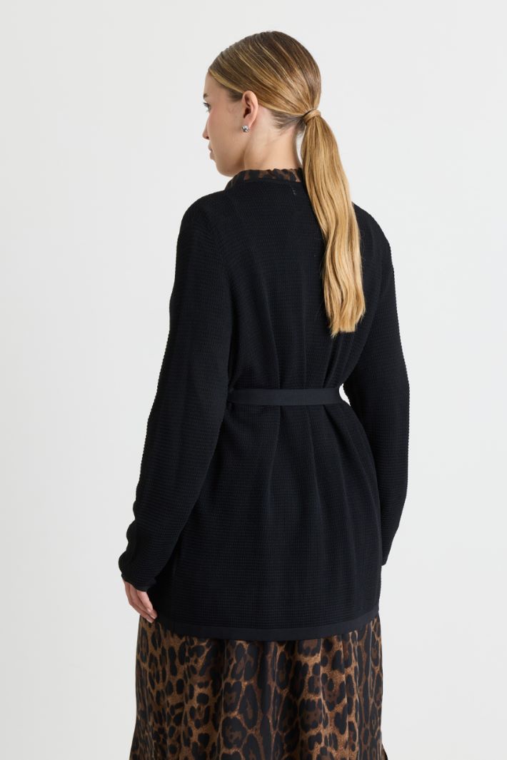 Cardigan jacquard con cintura - NERO - Intrend - 4