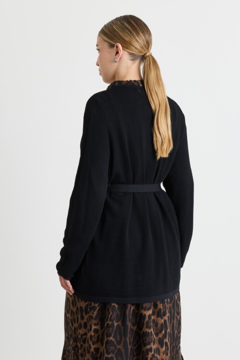 Cardigan jacquard con cintura