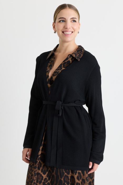 Belted jacquard cardigan - Intrend