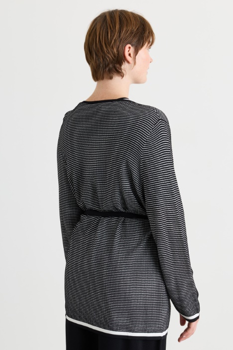 Cardigan jacquard con cintura