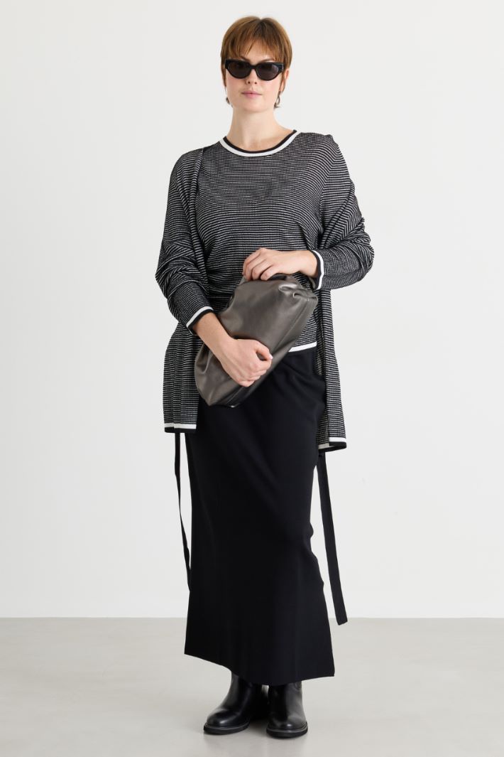 Cardigan jacquard ceinturé - NOIR BLANC - Intrend