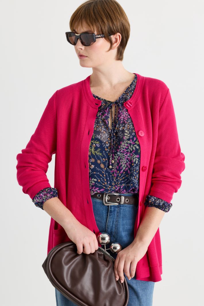 Textured-stitch Cardigan - PINK - Intrend - 2