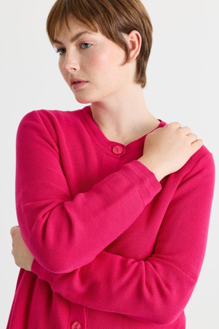 Textured-stitch Cardigan - PINK - Intrend - 3