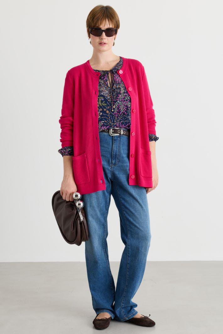 Textured-stitch Cardigan - PINK - Intrend