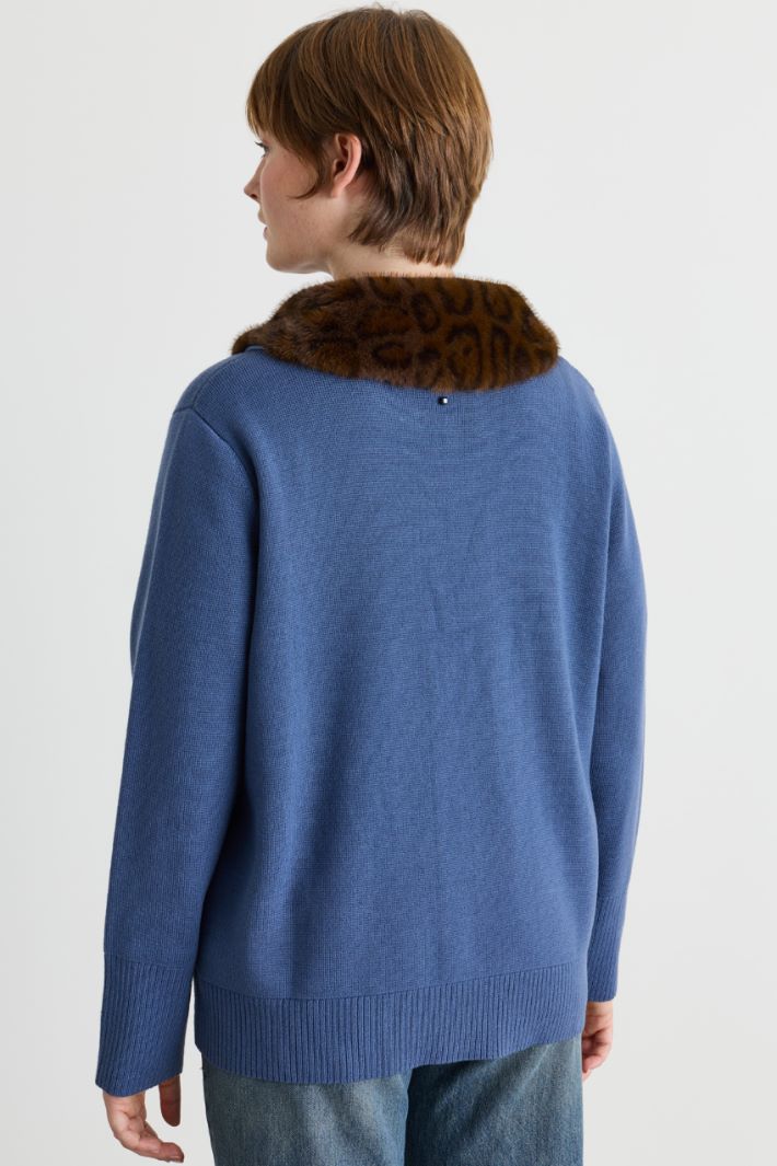 Cardigan with removable collar - BLUE - Intrend - 4
