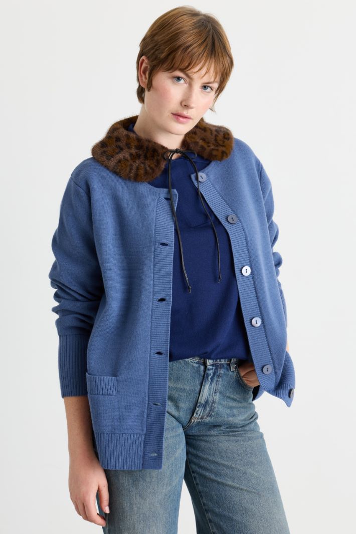 Cardigan with removable collar - BLUE - Intrend - 2