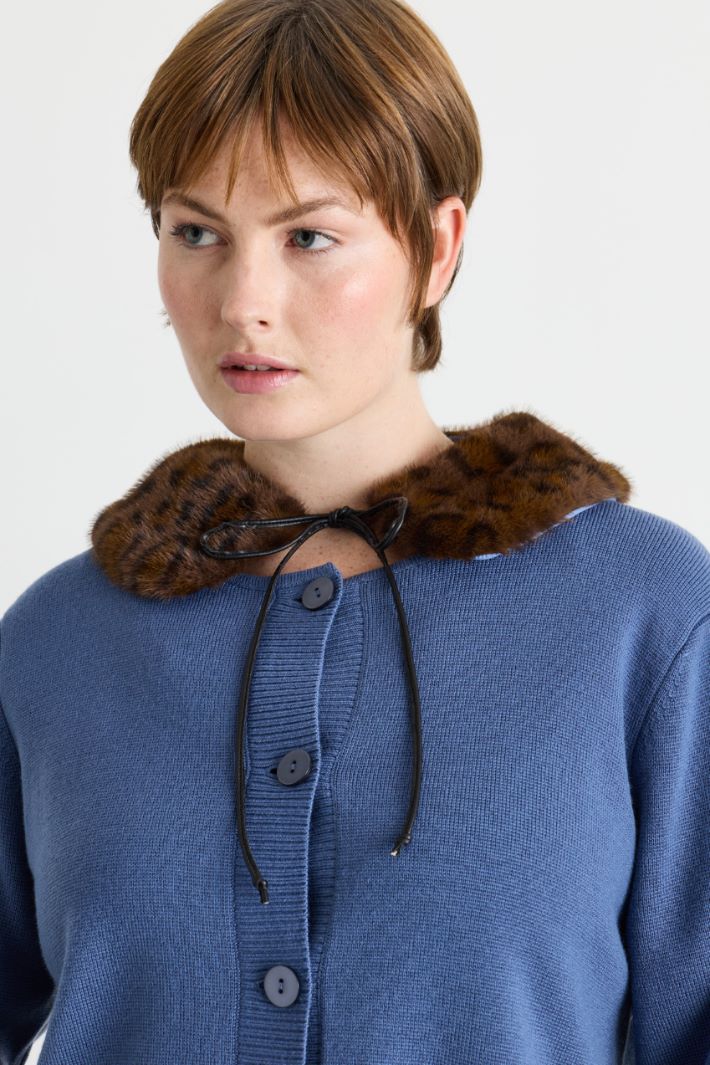 Cardigan with removable collar - BLUE - Intrend - 3