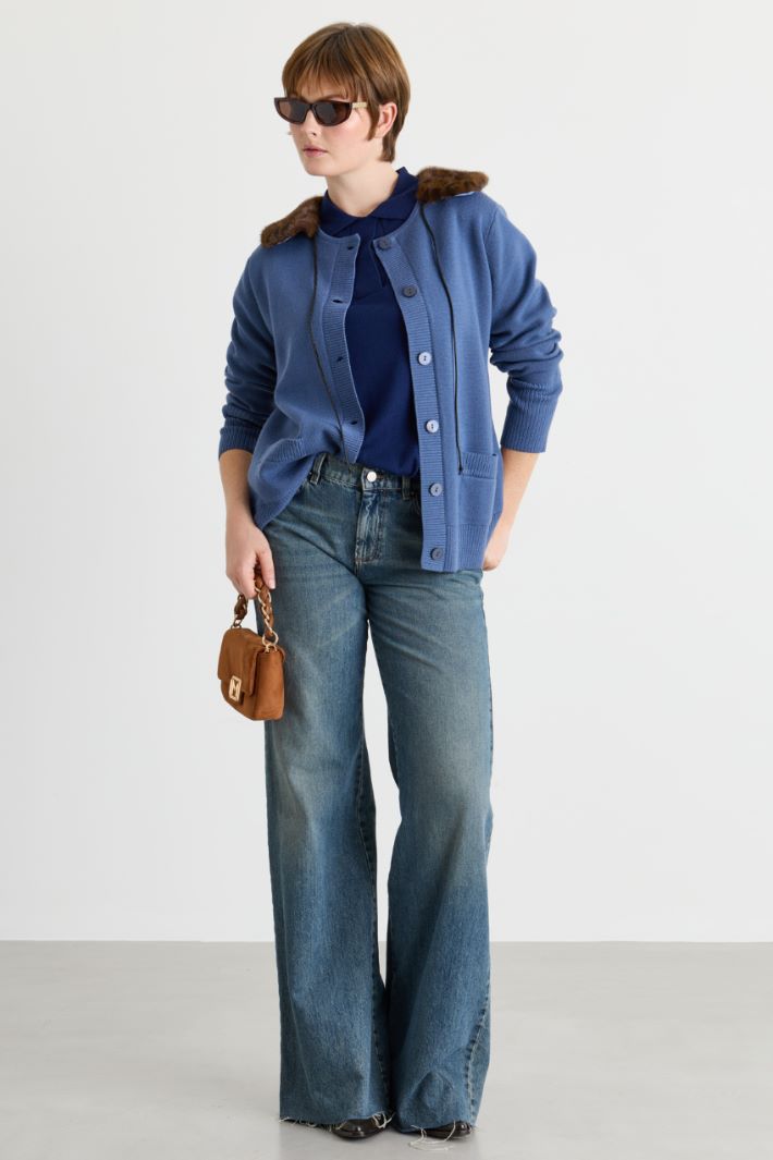Cardigan with removable collar - BLUE - Intrend