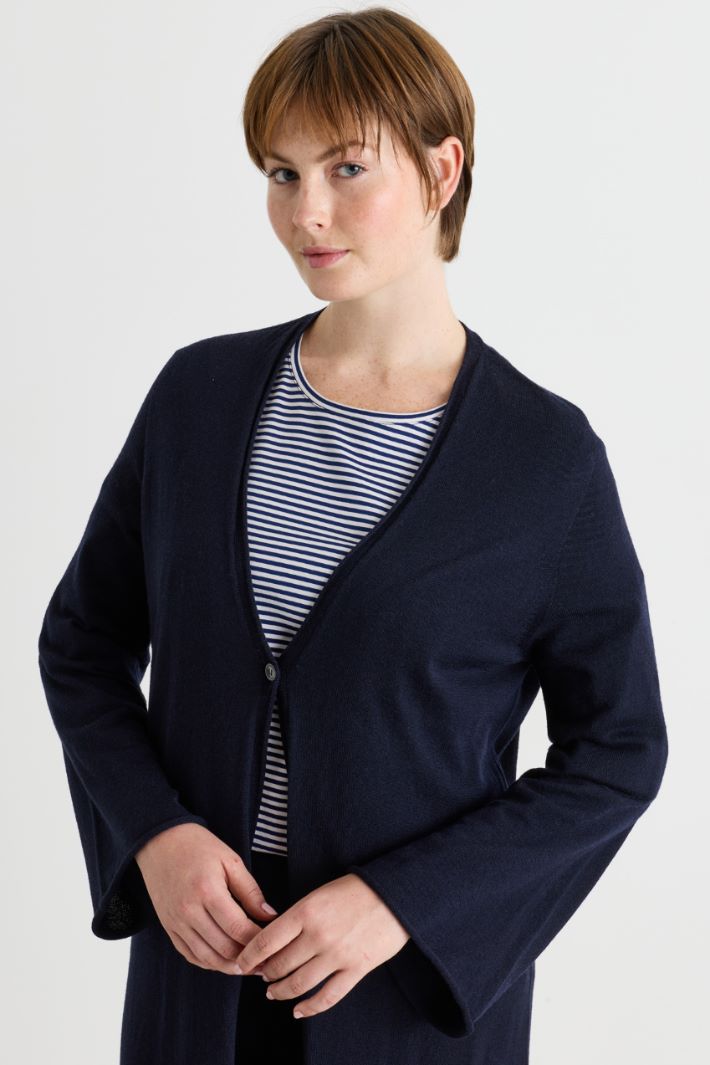 Single-Button Longline Cardigan - BLUE - Intrend - 3