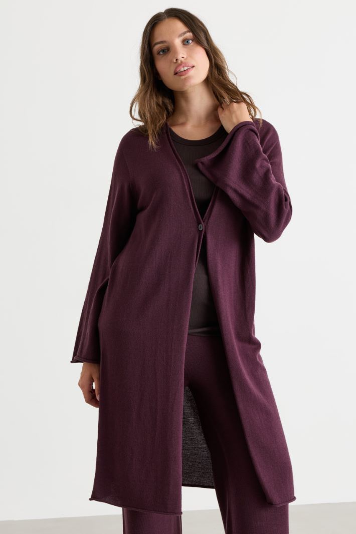 Single-Button Longline Cardigan - VIOLET - Intrend - 2