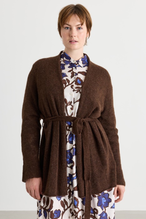 Cardigan in misto alpaca con cintura