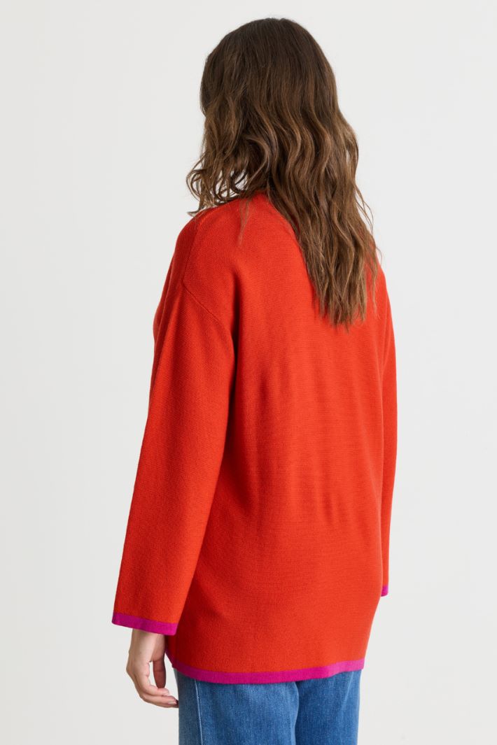 Contrast-trim cardigan - RED - Intrend - 4