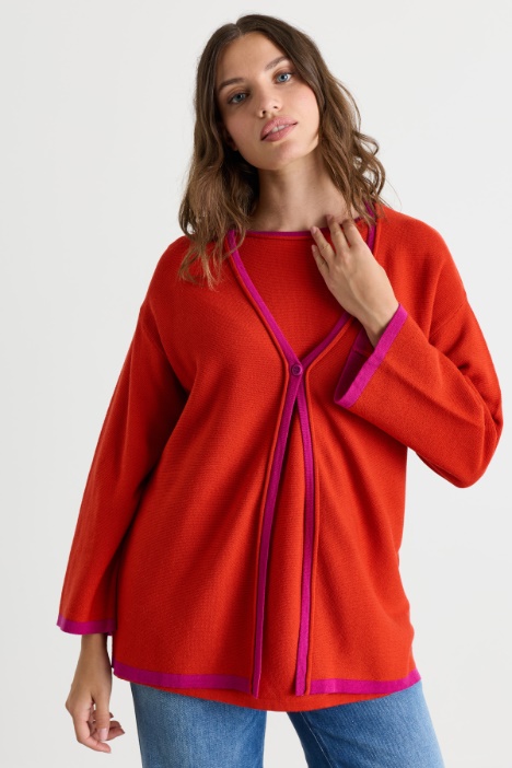 Contrast-trim cardigan - Intrend