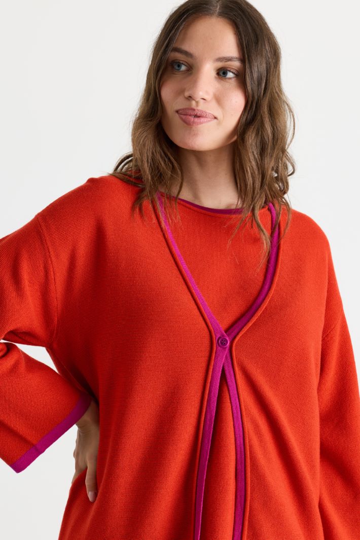 Contrast-trim cardigan - RED - Intrend - 3
