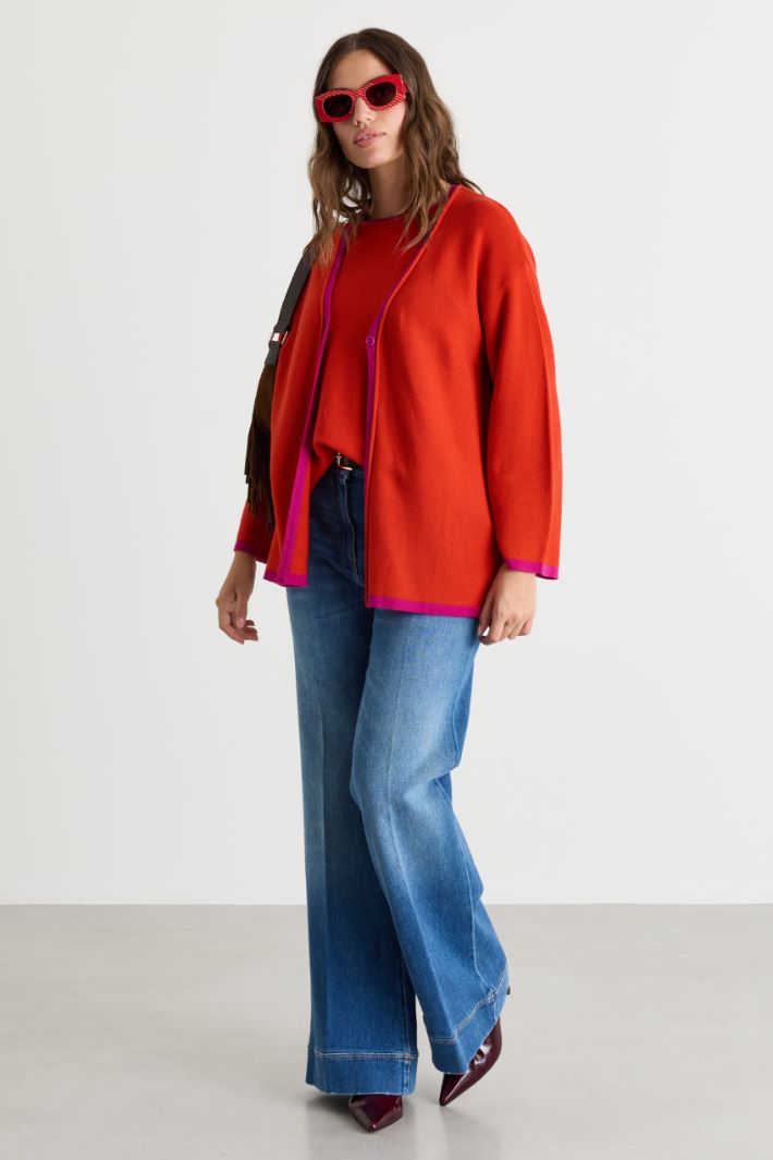 Contrast-trim cardigan - RED - Intrend