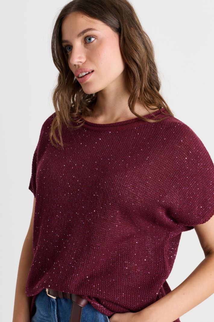 Open-front sequin cardigan - BORDEAUX - Intrend - 3
