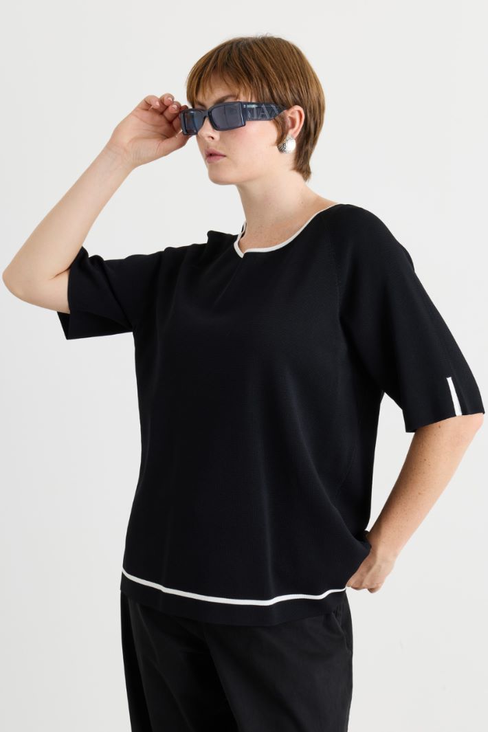 Contrast-detail knit - BLACK - Intrend - 2