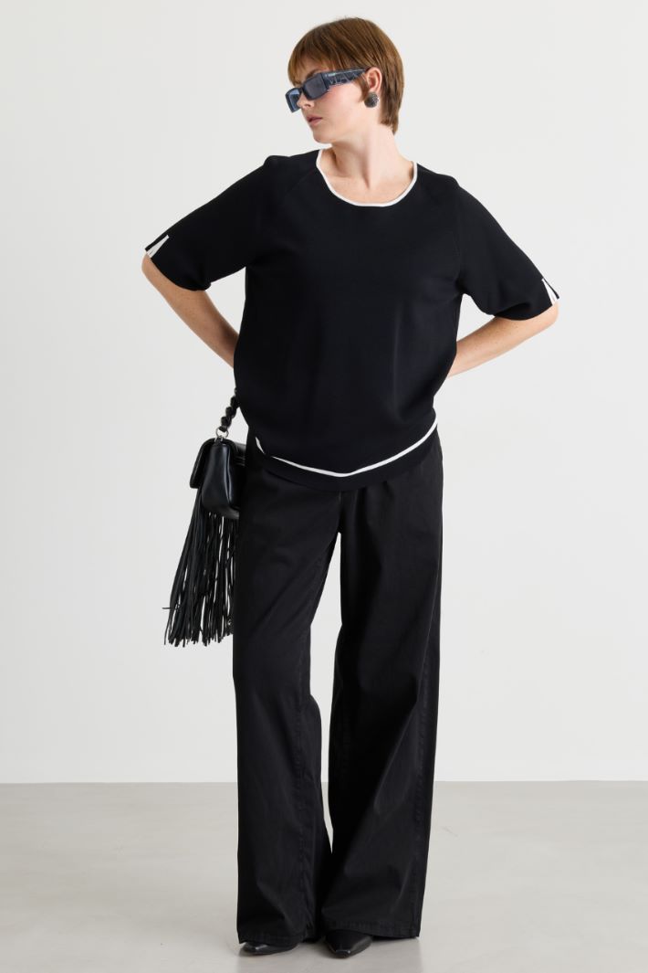 Contrast-detail knit - BLACK - Intrend