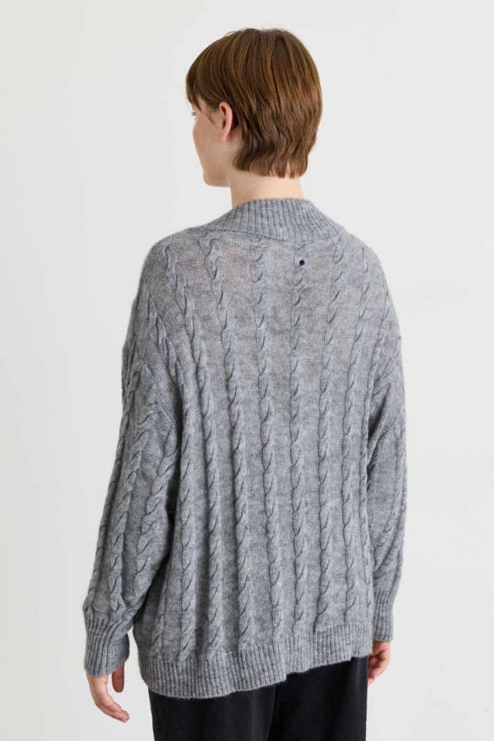 Boxy cable-knit jumper - GREY - Intrend - 4