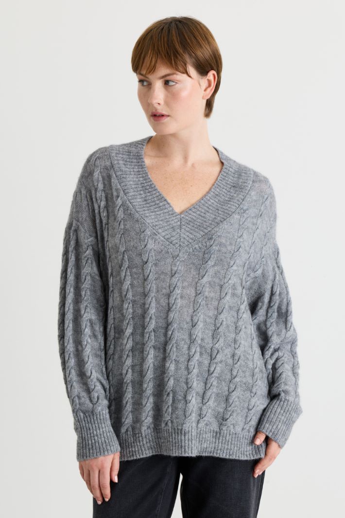 Boxy cable-knit jumper - GREY - Intrend - 2