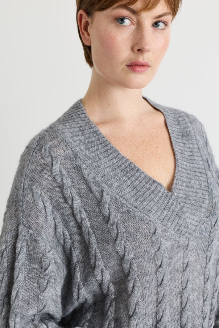 Boxy cable-knit jumper - GREY - Intrend - 3