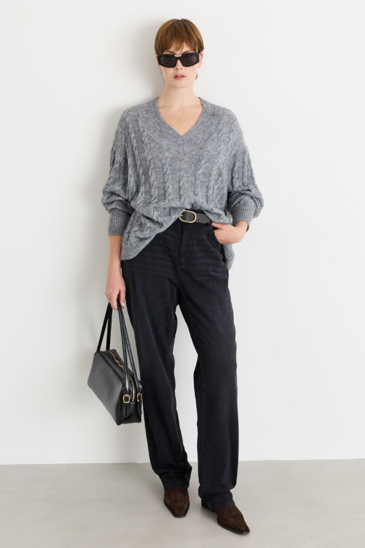 Boxy cable-knit jumper - GREY - Intrend