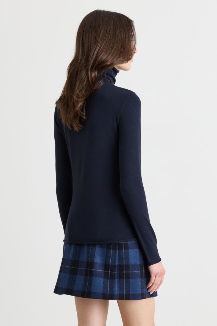 Embroidered Polo-Neck Jumper - BLUE - Intrend - 4