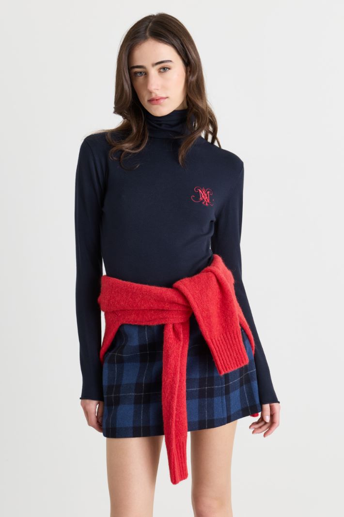 Embroidered Polo-Neck Jumper - BLUE - Intrend - 2