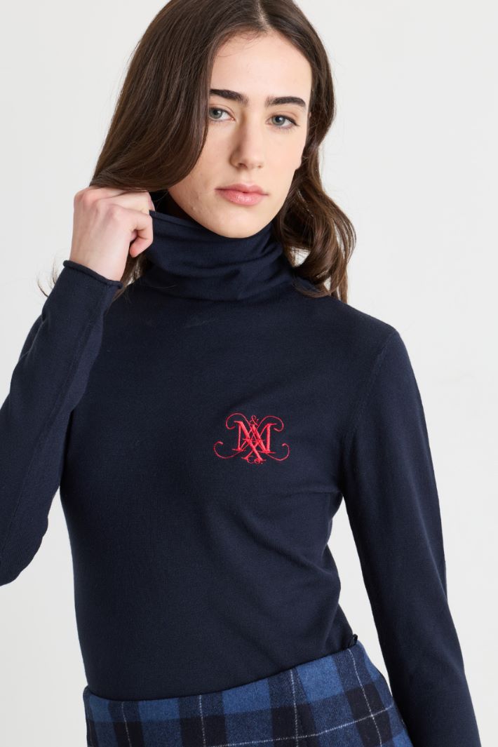 Embroidered Polo-Neck Jumper - BLUE - Intrend - 3
