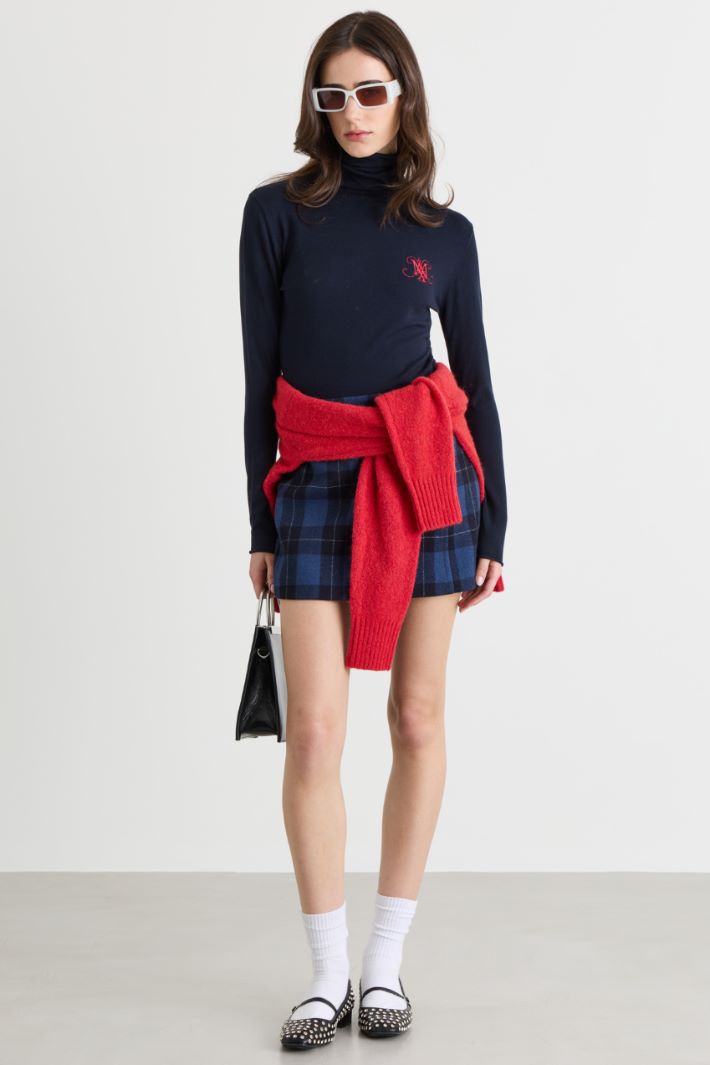 Embroidered Polo-Neck Jumper - BLUE - Intrend