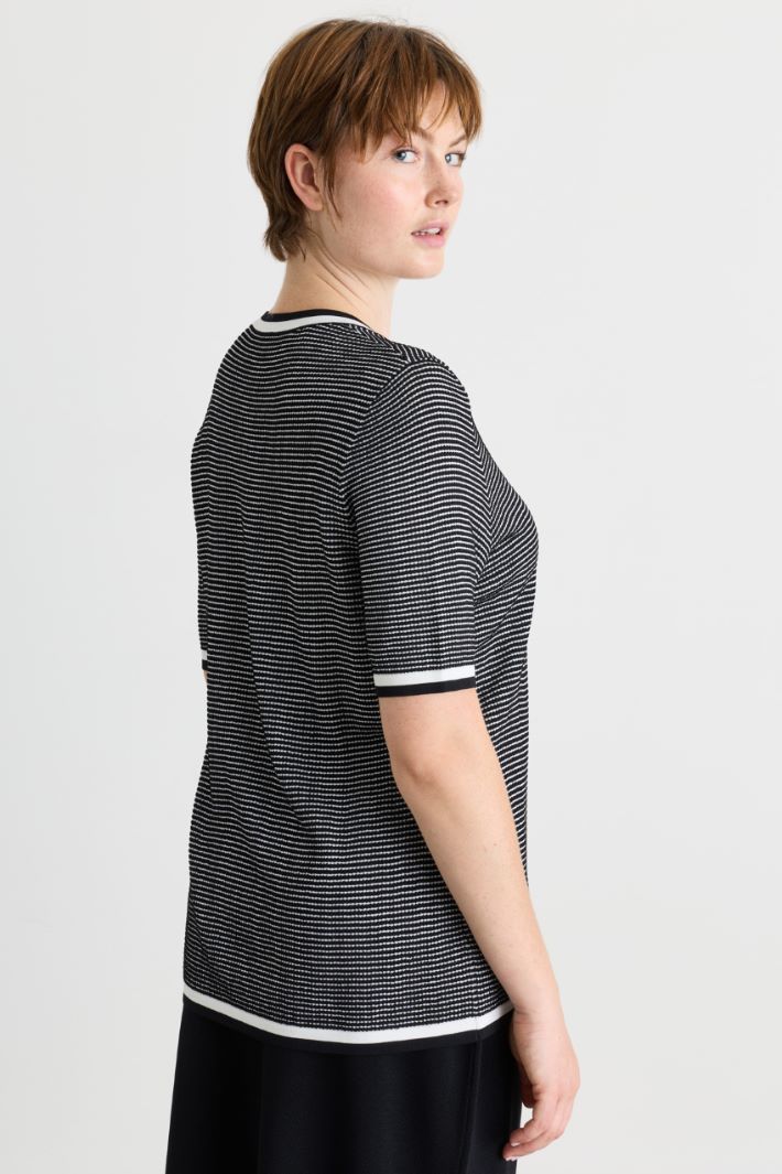 Maille à finitions contrastantes - BLANC NOIR - Intrend - 4