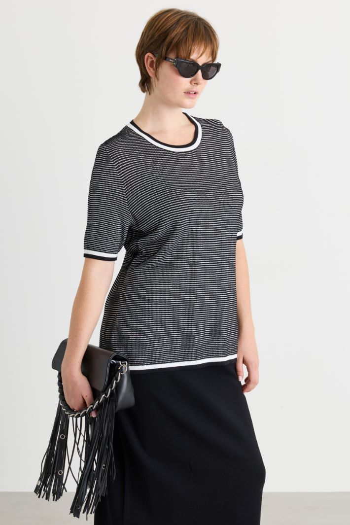 Maille à finitions contrastantes - BLANC NOIR - Intrend - 2