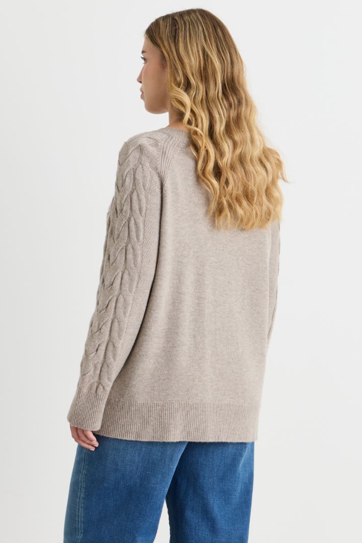 Pull à torsades et points en relief - BEIGE - Intrend - 4