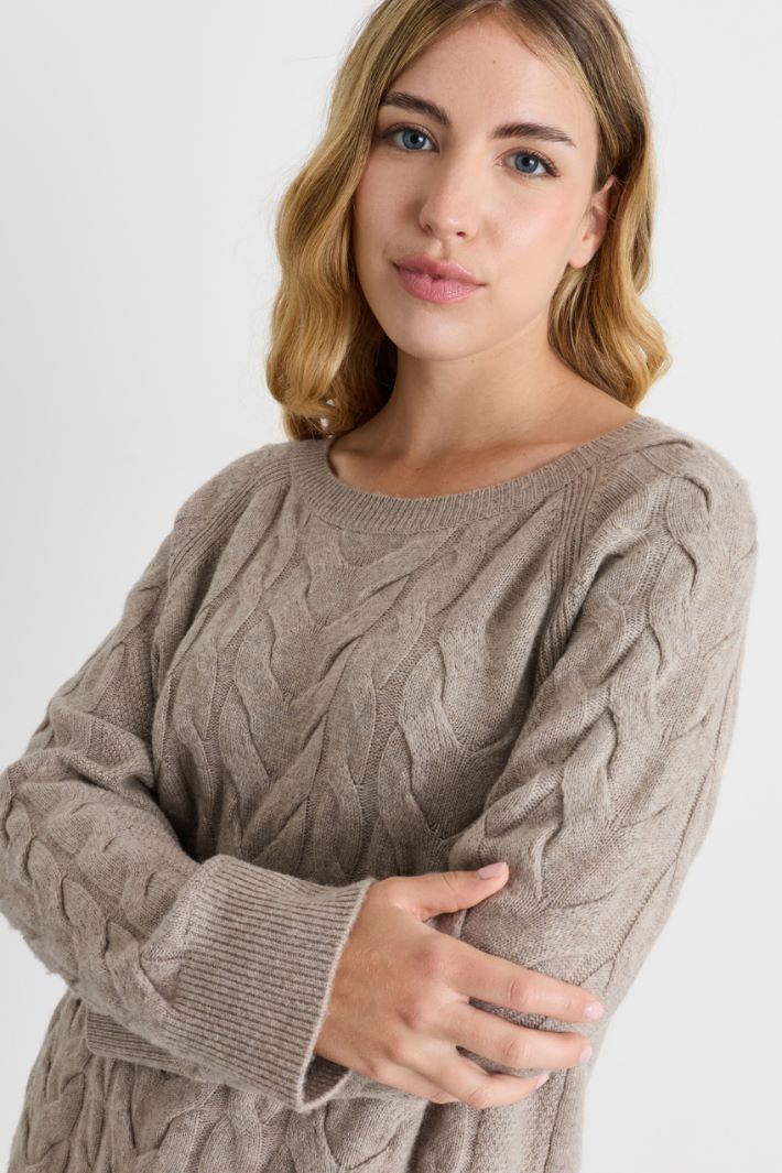 Pull à torsades et points en relief - BEIGE - Intrend - 3