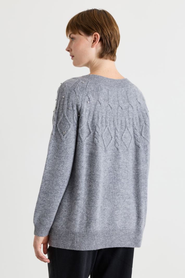 Textured-stitch jumper with rhinestones - GREY - Intrend - 4