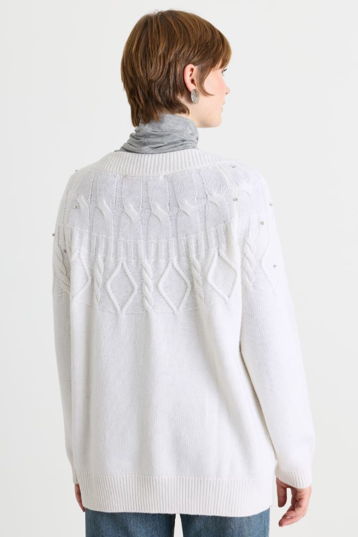 Textured-stitch jumper with rhinestones - WHITE - Intrend - 4