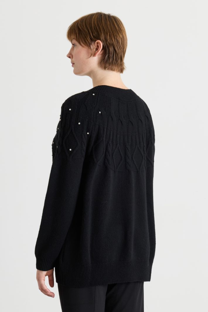 Textured-stitch jumper with rhinestones - BLACK - Intrend - 4