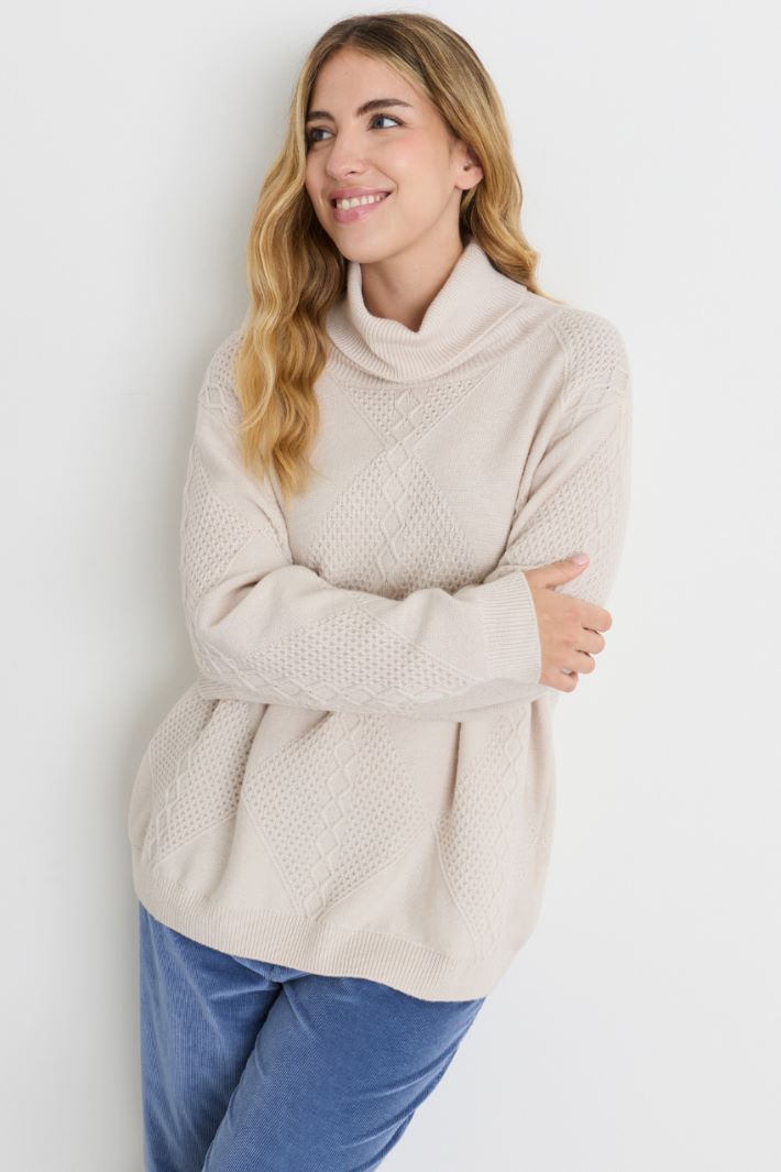 Textured-knit polo neck - WHITE - Intrend - 2