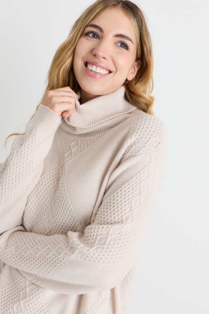 Textured-knit polo neck - WHITE - Intrend - 3