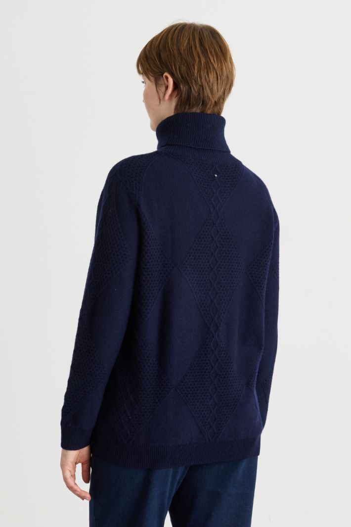 Rollkragenpullover mit Reliefstrick - BLAU - Intrend - 4