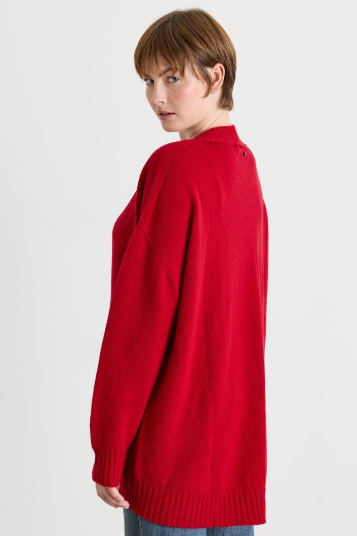Loose-fit Rib-Trimmed Jumper - RED - Intrend - 4
